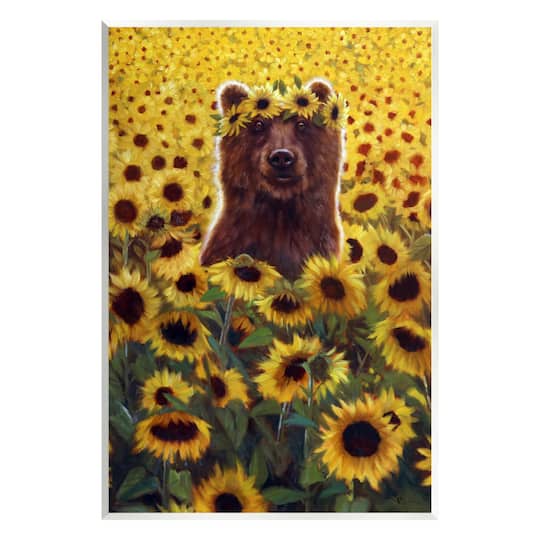 Stupell Industries Happy Bear Sunflower Field Wall Plaque Art